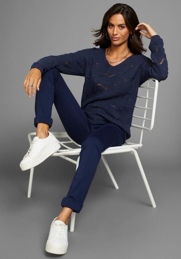 Laura Scott Gebreide trui zachte overgangsbreisel met v-neck en trendy ajourpatroon - Foto 5