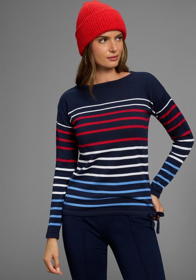 Laura Scott Gestreepte trui Fijn gebreide trui met ronde hals en strikband - Foto 6