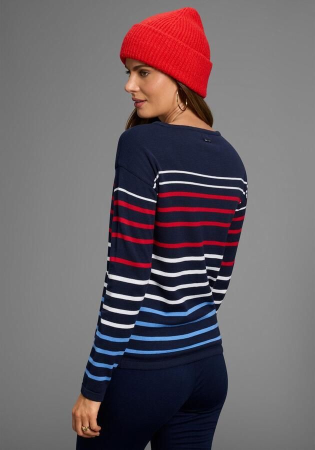 Laura Scott Gestreepte trui Fijn gebreide trui met ronde hals en strikband - Foto 4