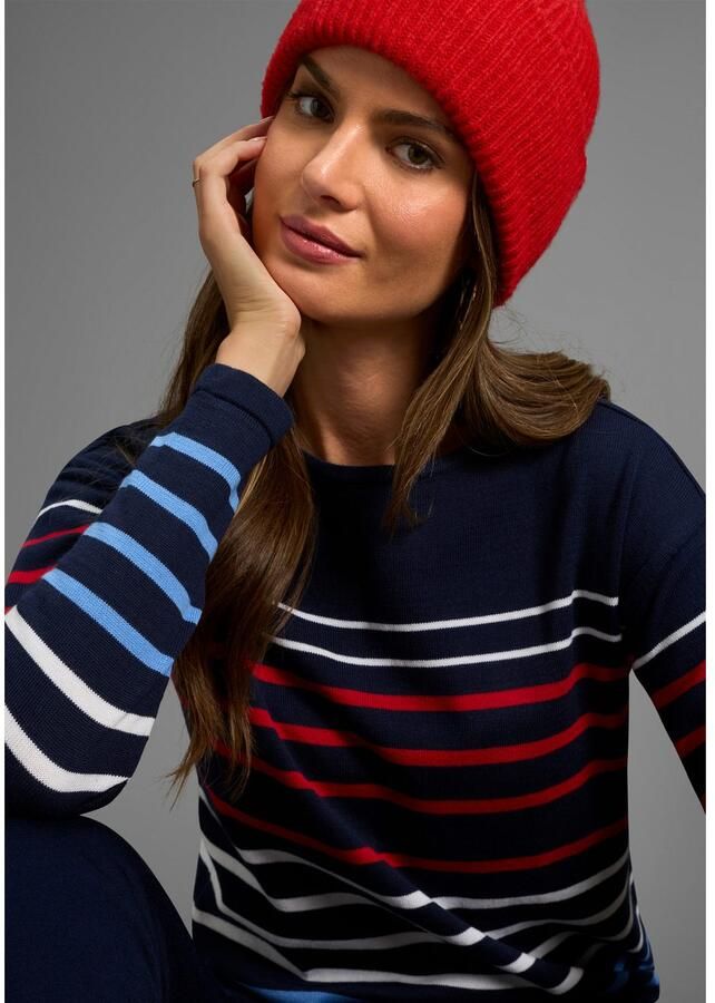 Laura Scott Gestreepte trui Fijn gebreide trui met ronde hals en strikband - Foto 2