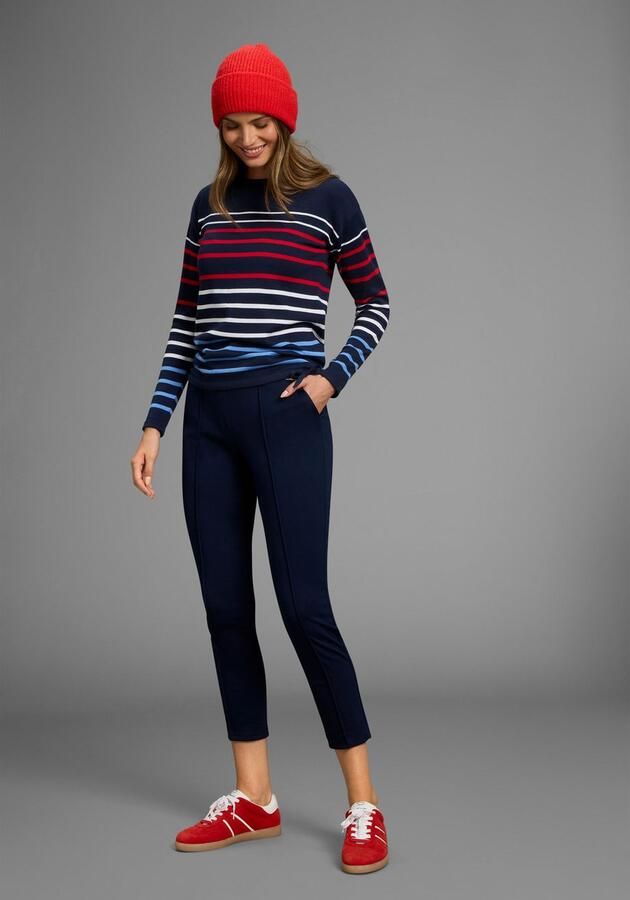 Laura Scott Gestreepte trui Fijn gebreide trui met ronde hals en strikband - Foto 5