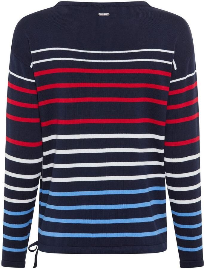 Laura Scott Gestreepte trui Fijn gebreide trui met ronde hals en strikband