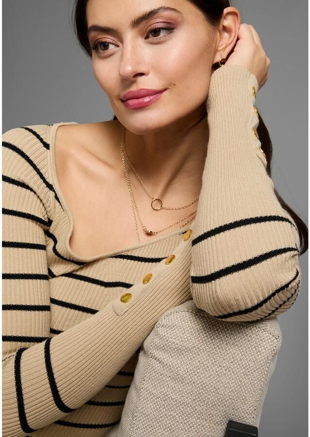 Laura Scott Gestreepte trui met golvende halslijn - Foto 3