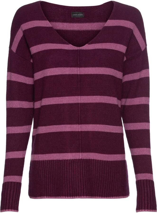 Laura Scott Gestreepte trui zachte overgangsbreisel met v-hals in casual pasvorm