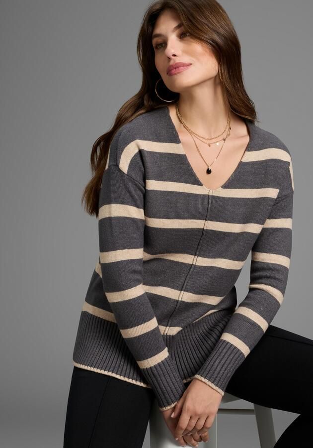 Laura Scott Gestreepte trui zachte overgangsbreisel met v-hals in casual pasvorm - Foto 6