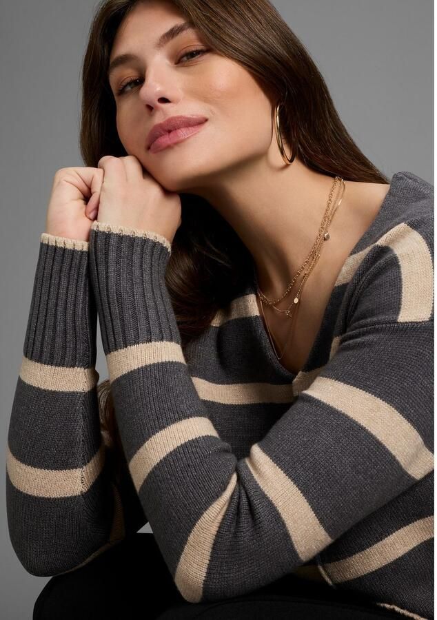 Laura Scott Gestreepte trui zachte overgangsbreisel met v-hals in casual pasvorm - Foto 2