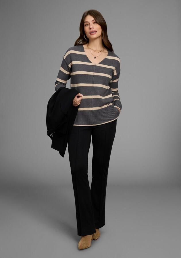 Laura Scott Gestreepte trui zachte overgangsbreisel met v-hals in casual pasvorm - Foto 5