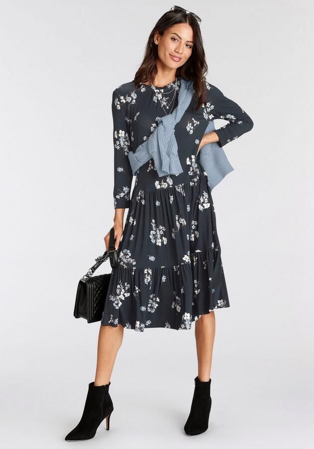 Laura Scott Jerseyjurk met ruches en bloemenpatroon - Foto 5