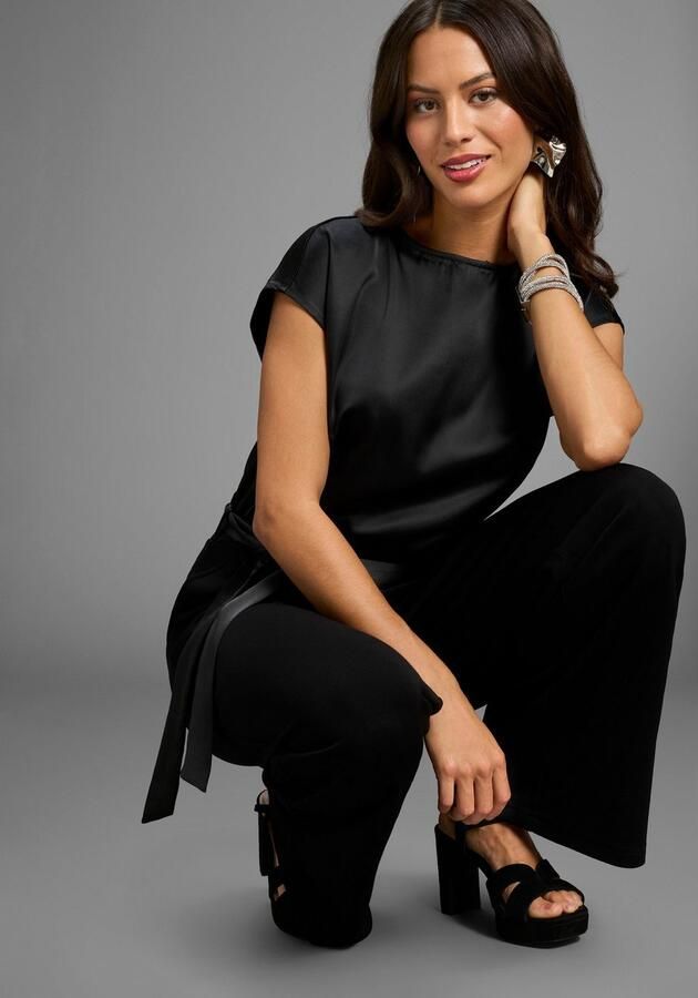 Laura Scott Jumpsuit van glanzend satijn met comfortabele jersey broek nieuwe collectie - Foto 4