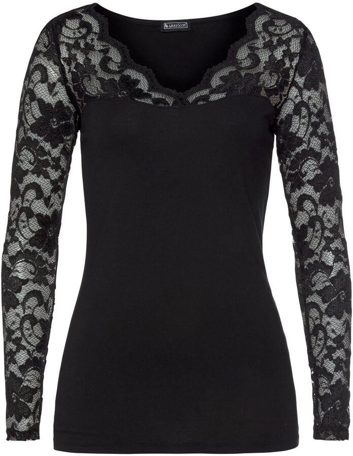 Laura Scott Kanten shirt Lange mouwen zeer figuurvolgende pasvorm van katoenmix