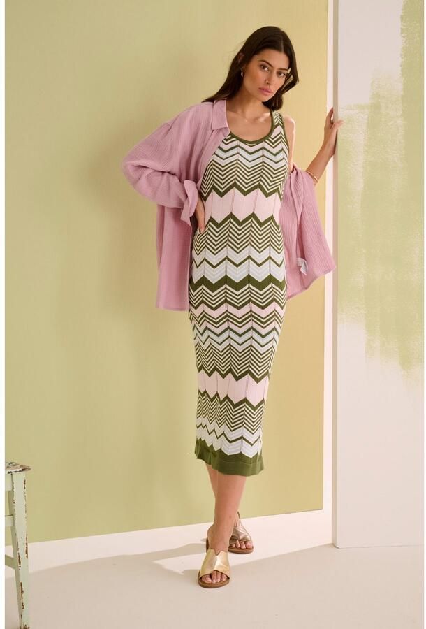 Laura Scott Gebreide jurk in modieus zigzagpatroon