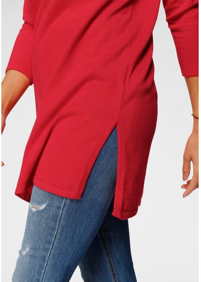 Laura Scott Lange trui Fijn breisel met boothals en zijsplit