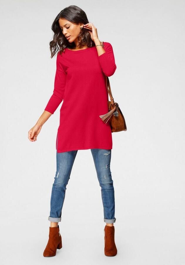 Laura Scott Lange trui Fijn breisel met boothals en zijsplit - Foto 5