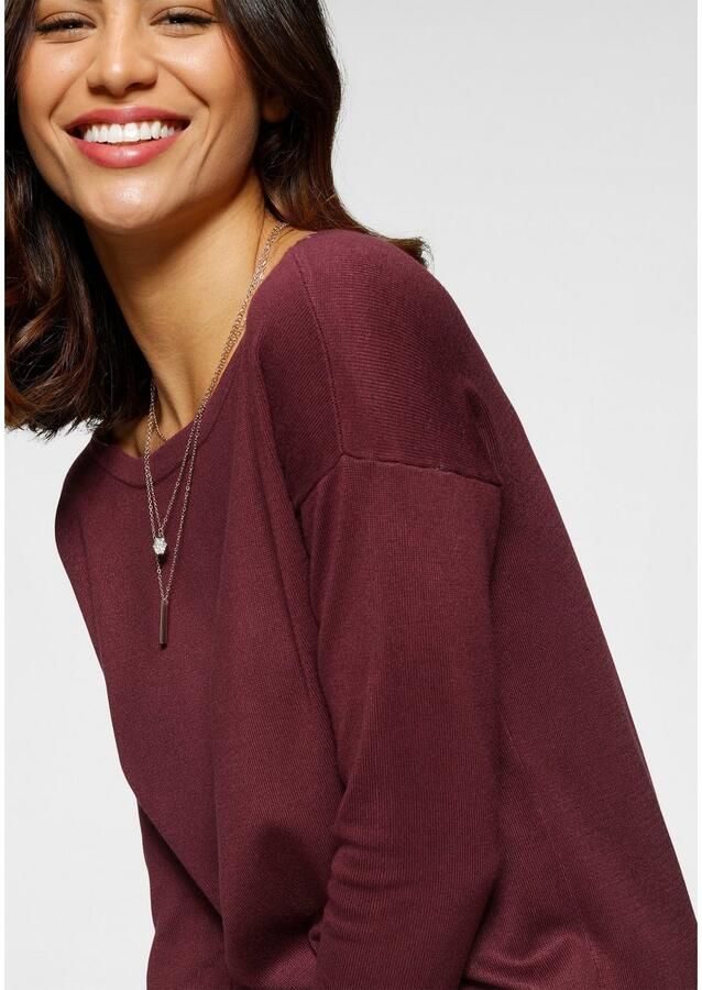 Laura Scott Lange trui Fijn breisel met boothals en zijsplit