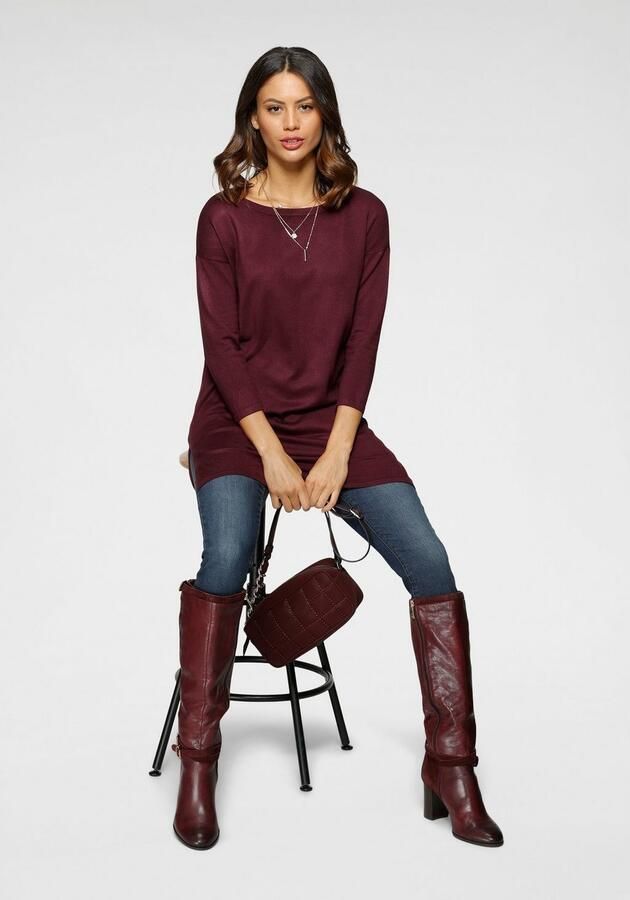 Laura Scott Lange trui Fijn breisel met boothals en zijsplit - Foto 6