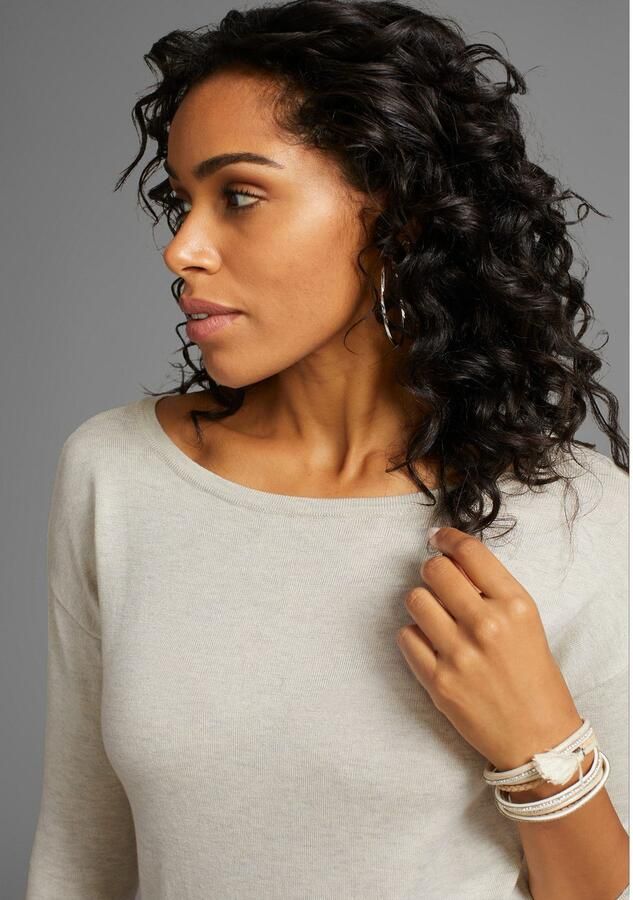 Laura Scott Lange trui Fijn breisel met boothals en zijsplit