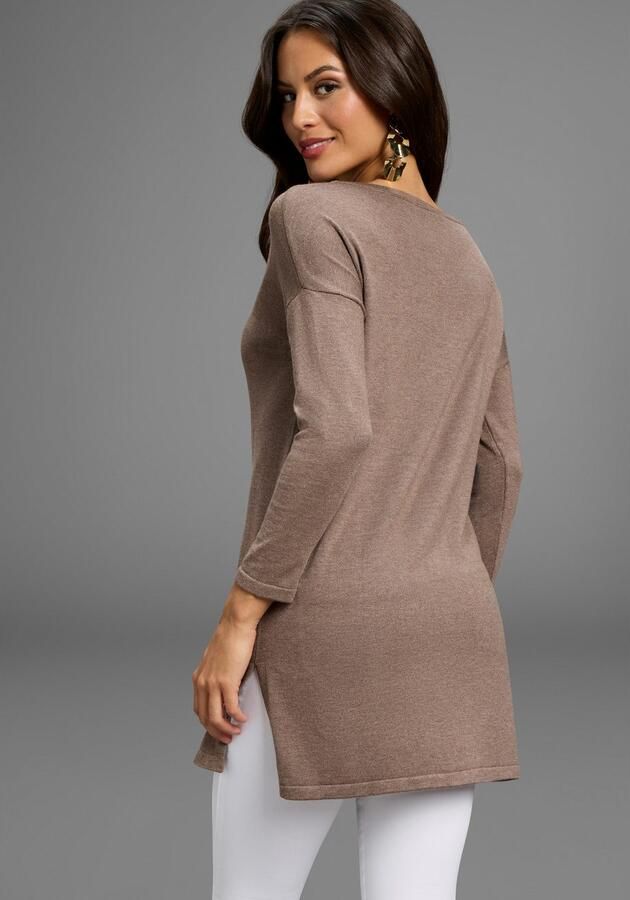 Laura Scott Lange trui Fijn breisel met boothals en zijsplit - Foto 5