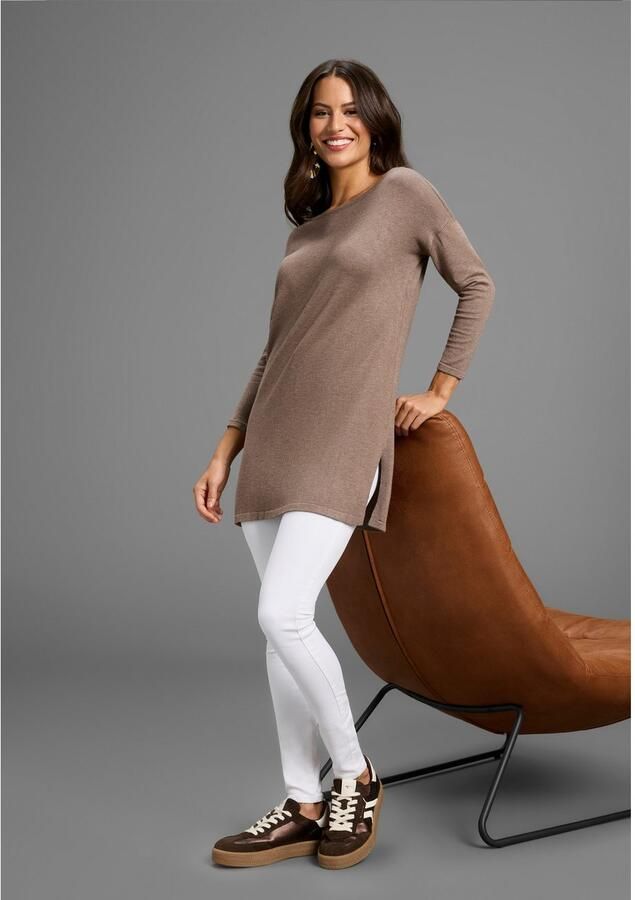 Laura Scott Lange trui Fijn breisel met boothals en zijsplit