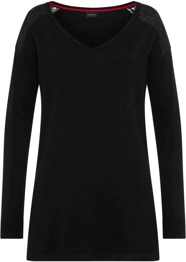 Laura Scott Lange trui Fijn gebreide trui met kantdetails en spliten NIEUWE COLLECTIE