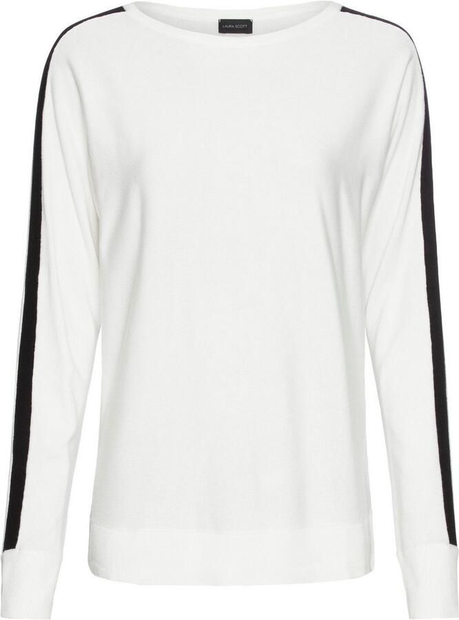 Laura Scott Lange trui met contrasterende strepen in verschillende kleuren