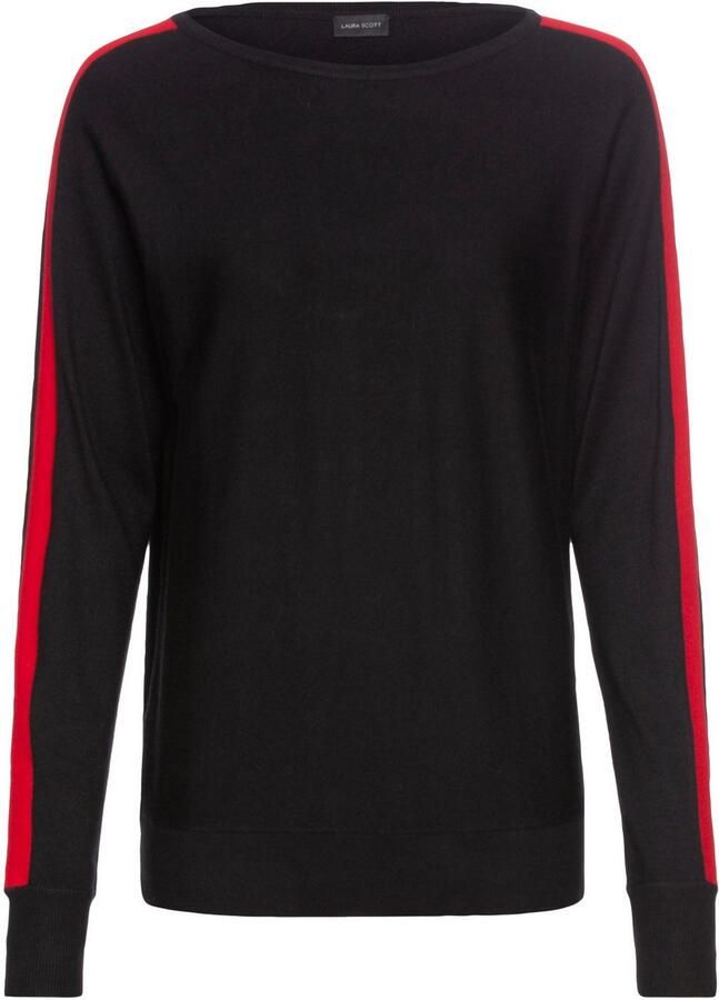 Laura Scott Lange trui met contrasterende strepen in verschillende kleuren