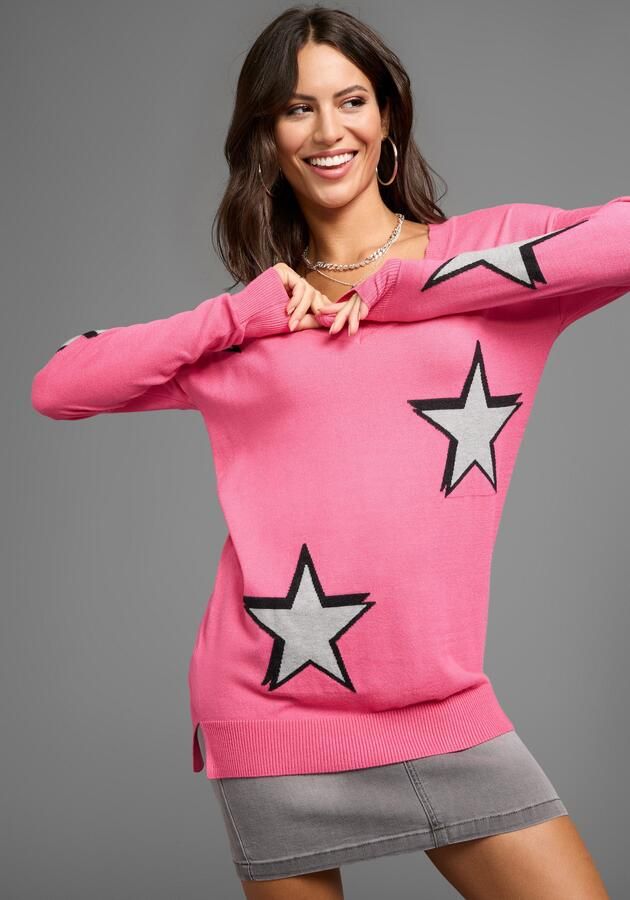 Laura Scott Lange trui met ster-design met mooie v-hals - Foto 6