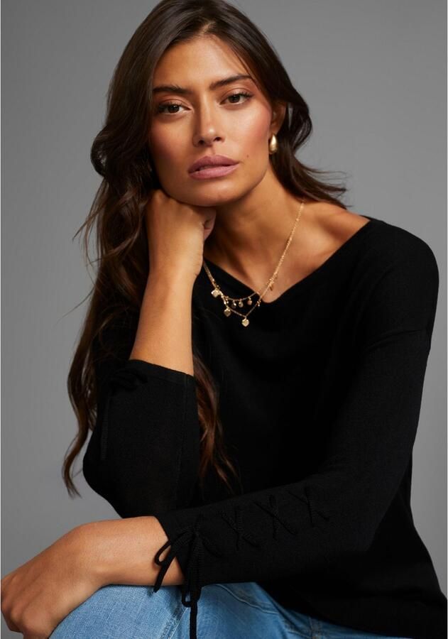 Laura Scott Lange trui met veters aan de mouw en boothals - Foto 3