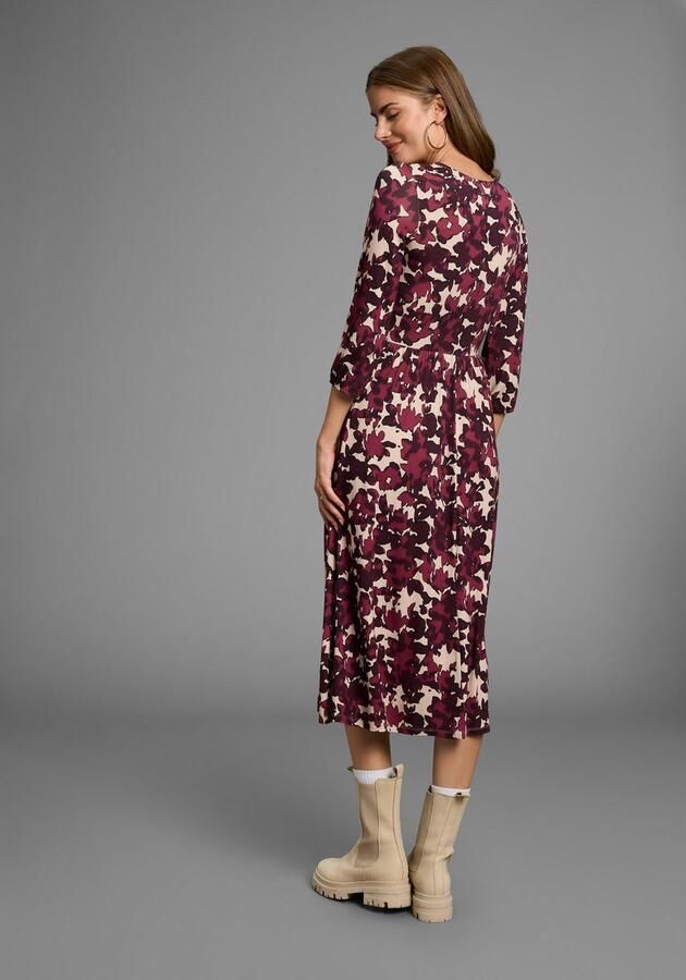 Laura Scott Midi-jurk elegant bloe patroon van viscose-mix nieuwe collectie