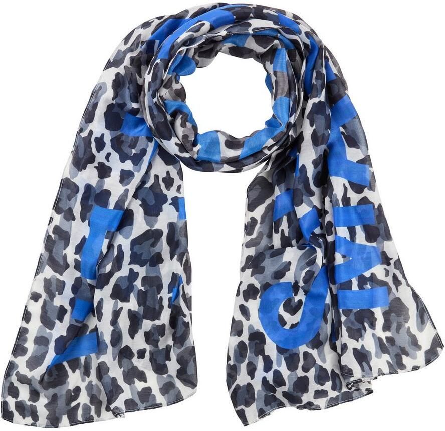 Laura Scott Modieus sjaaltje in sjaalvorm met trendy leo-allover- & heldere belettering nieuw