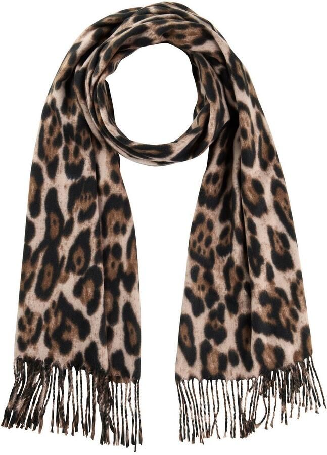 Laura Scott Modieuze sjaal in trendy luipaarddesign met franjes nieuw