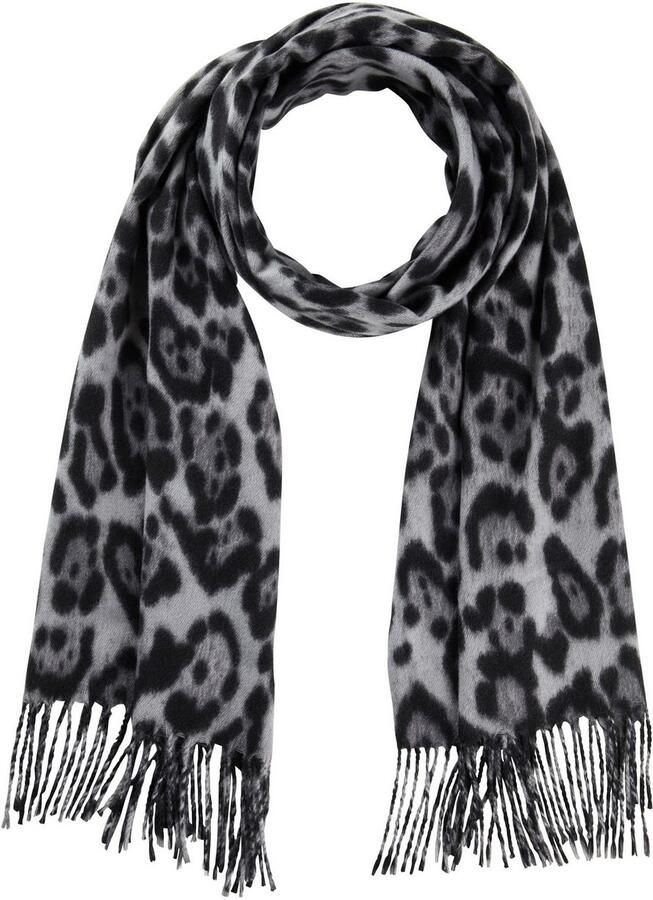 Laura Scott Modieuze sjaal in trendy luipaarddesign met franjes nieuw