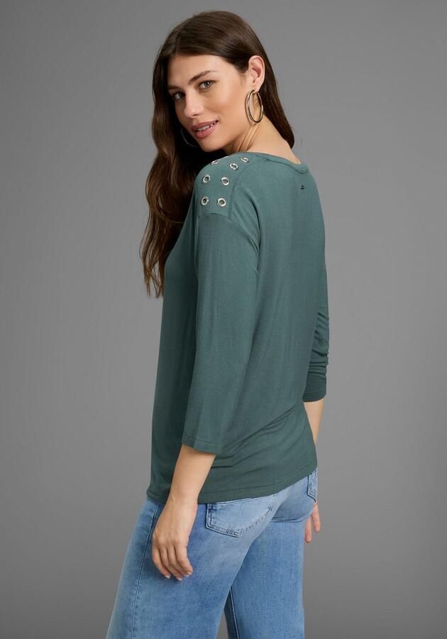 Laura Scott Shirt met 3 4 mouwen met metalen oogjes op de schouder nieuwe collectie - Foto 4