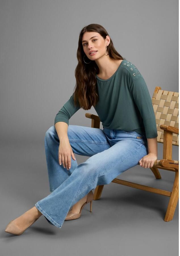 Laura Scott Shirt met 3 4 mouwen met metalen oogjes op de schouder nieuwe collectie - Foto 3