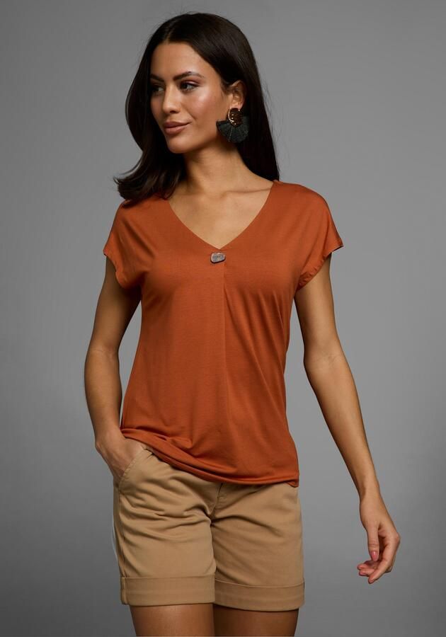 Laura Scott Shirt met korte mouwen met decoratieve knoop in parelmoer-optiek - Foto 2