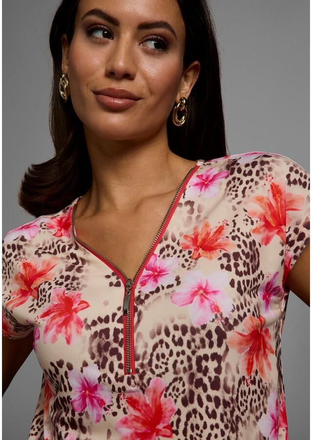 Laura Scott Shirt met korte mouwen met ritssluiting bij de v-hals - Foto 2