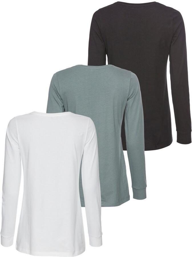 Laura Scott Shirt met lange mouwen met boord aan de mouwen (Set van 3)