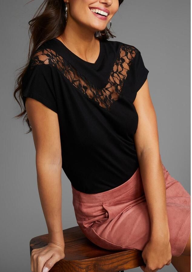 Laura Scott Shirt met ronde hals aangesneden korte mouwen figuurvolgende pasvorm - Foto 3