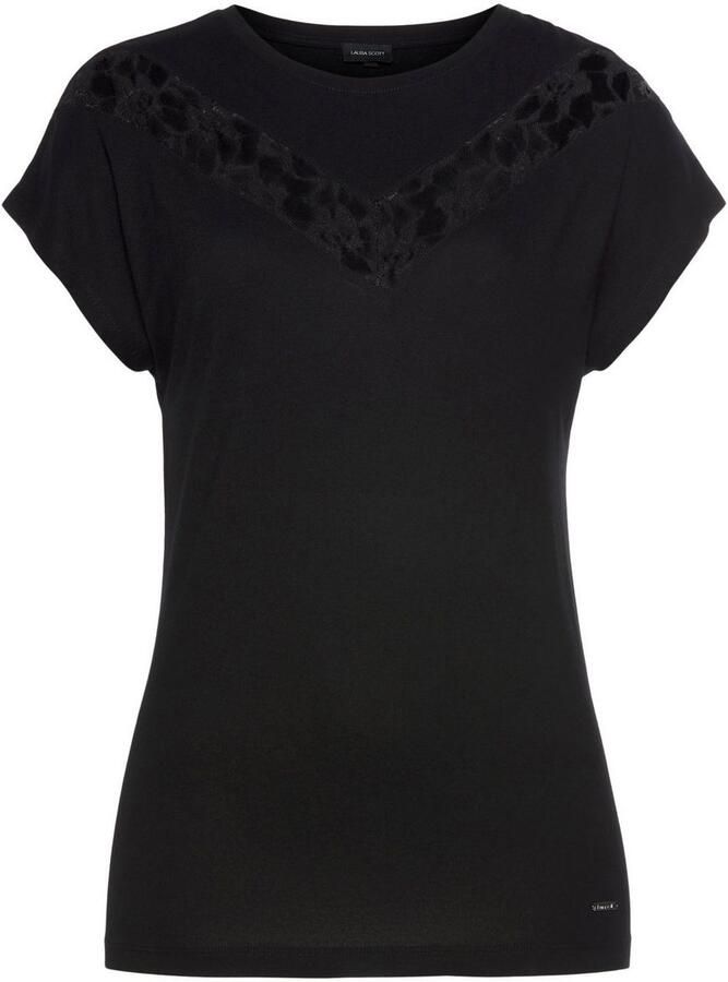 Laura Scott Shirt met ronde hals aangesneden korte mouwen figuurvolgende pasvorm