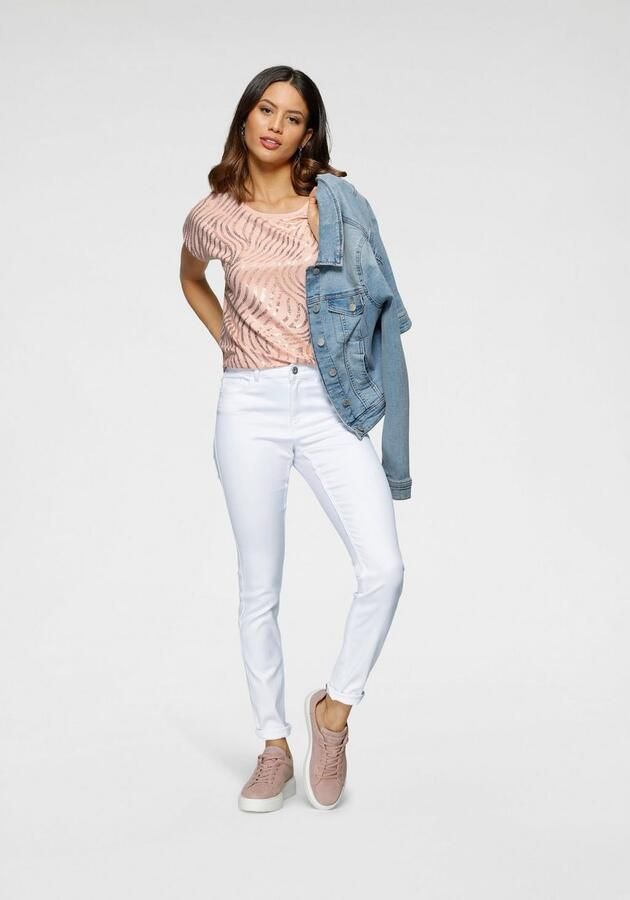 Laura Scott Shirt met ronde hals Korte mouwen figuurvolgend van elastische single jersey - Foto 6