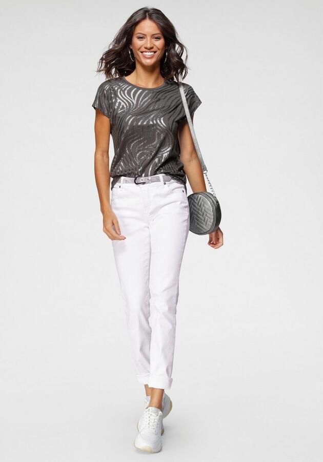 Laura Scott Shirt met ronde hals Korte mouwen figuurvolgend van elastische single jersey - Foto 6