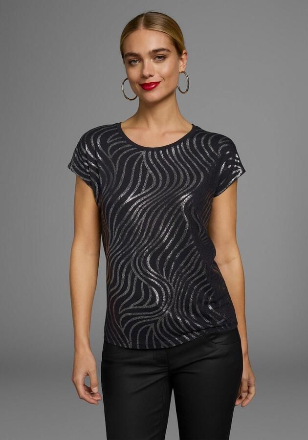 Laura Scott Shirt met ronde hals Korte mouwen figuurvolgend van elastische single jersey - Foto 5