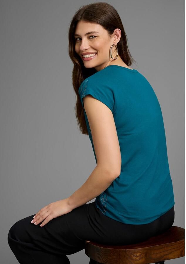 Laura Scott Shirt met ronde hals Korte mouwen figuurvolgend van elastische single jersey - Foto 2