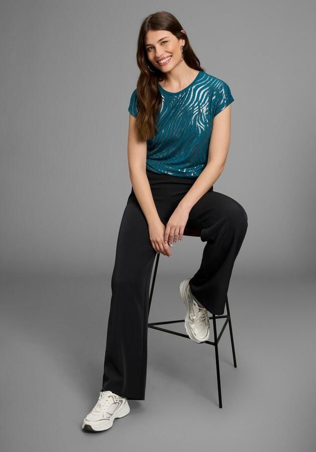 Laura Scott Shirt met ronde hals Korte mouwen figuurvolgend van elastische single jersey - Foto 5