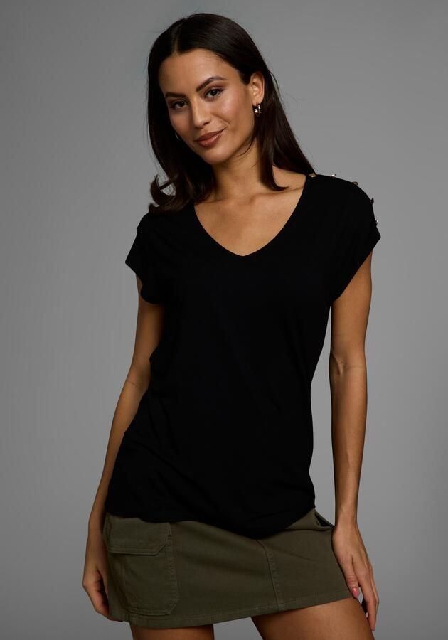 Laura Scott Shirt met ronde hals met decoratieve knopen & splitjes op de schouder - Foto 6