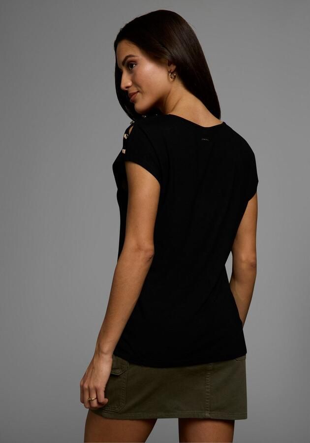 Laura Scott Shirt met ronde hals met decoratieve knopen & splitjes op de schouder - Foto 3