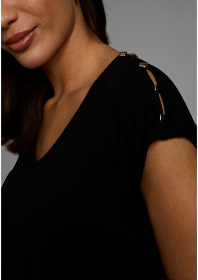 Laura Scott Shirt met ronde hals met decoratieve knopen & splitjes op de schouder