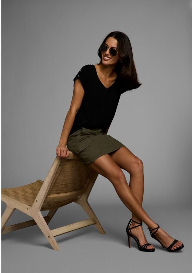 Laura Scott Shirt met ronde hals met decoratieve knopen & splitjes op de schouder - Foto 2