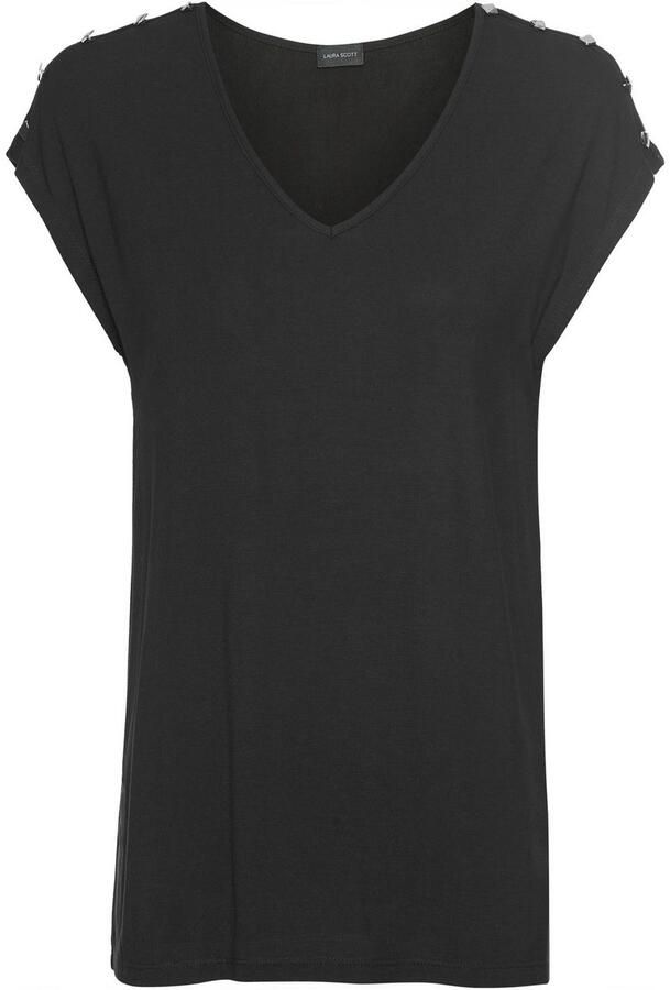 Laura Scott Shirt met ronde hals met decoratieve knopen & splitjes op de schouder - Foto 5