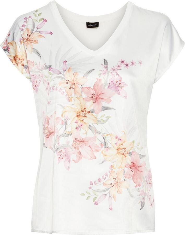 Laura Scott Shirtblouse met edel-subtiele bloe print op satijn