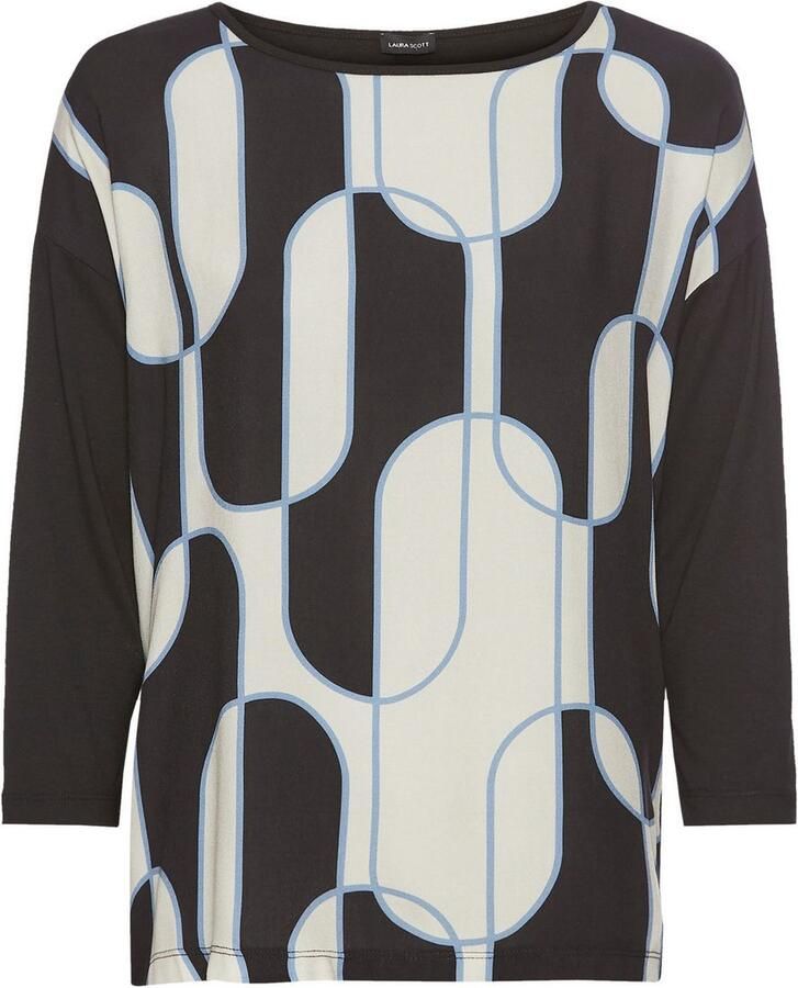 Laura Scott Shirtblouse met grafische print in materiaalmix